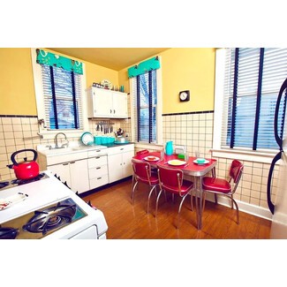 Cozy diner-style seating in retro kitchen