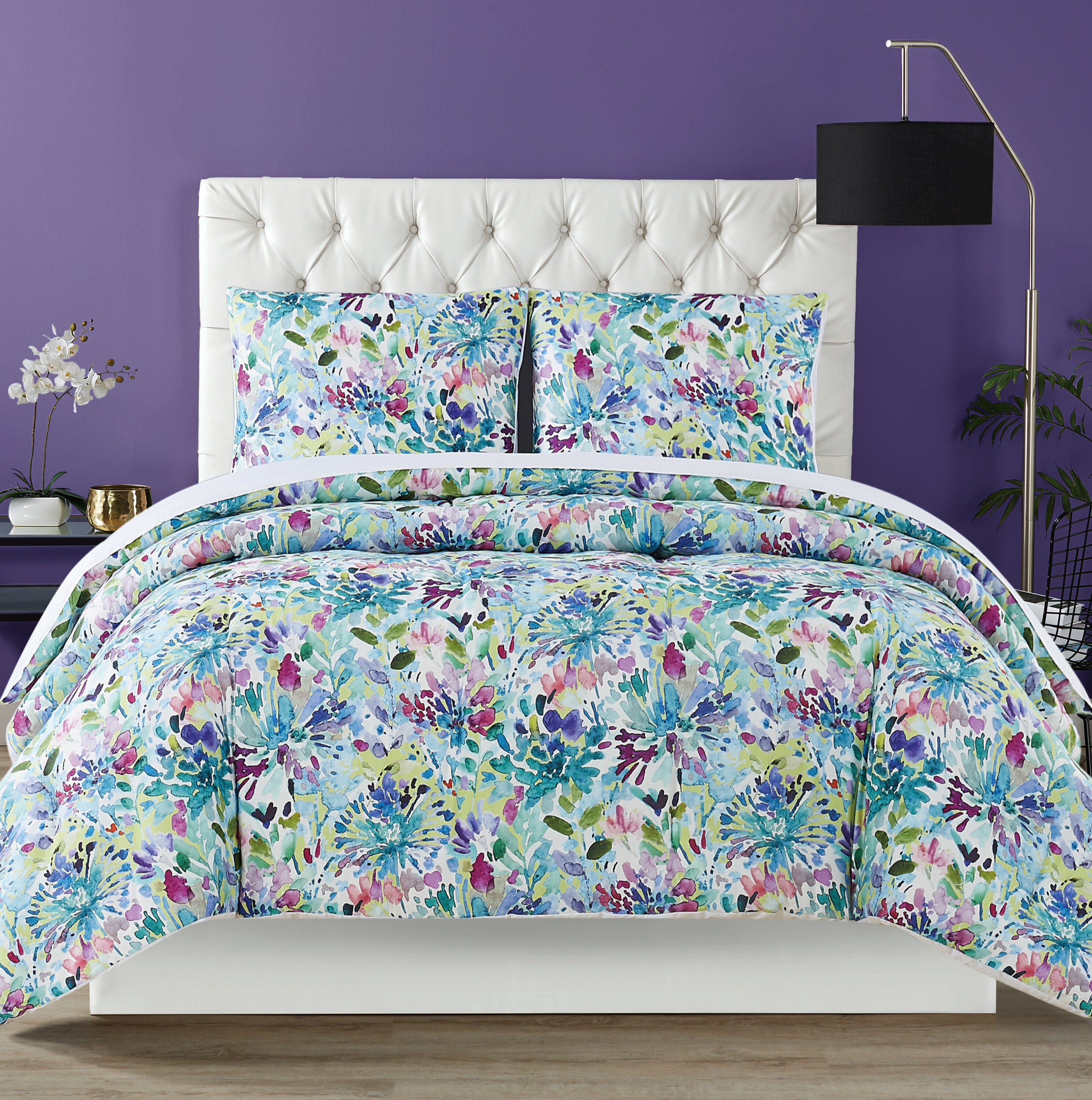 Dahlia Blue Standard Cotton Reversible Global Inspired Comforter Set