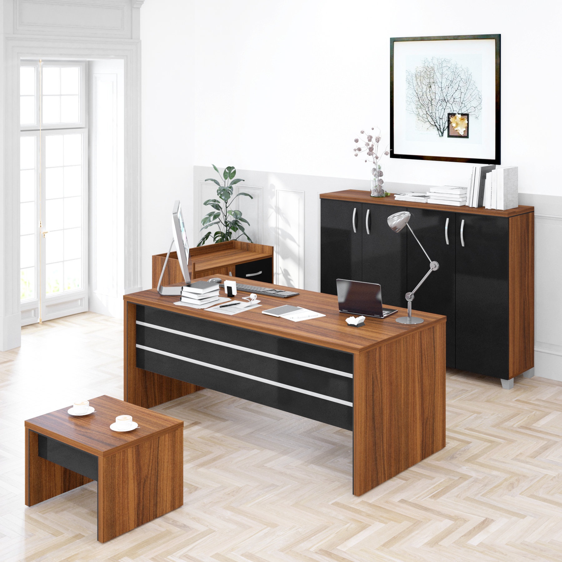 Dajion 4 Piece Rectangular Office Set with Hutch