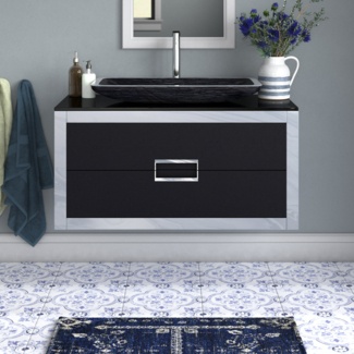 Danya 40'' Wall Mounted Single Bathroom Vanity with Glass Vanity Top