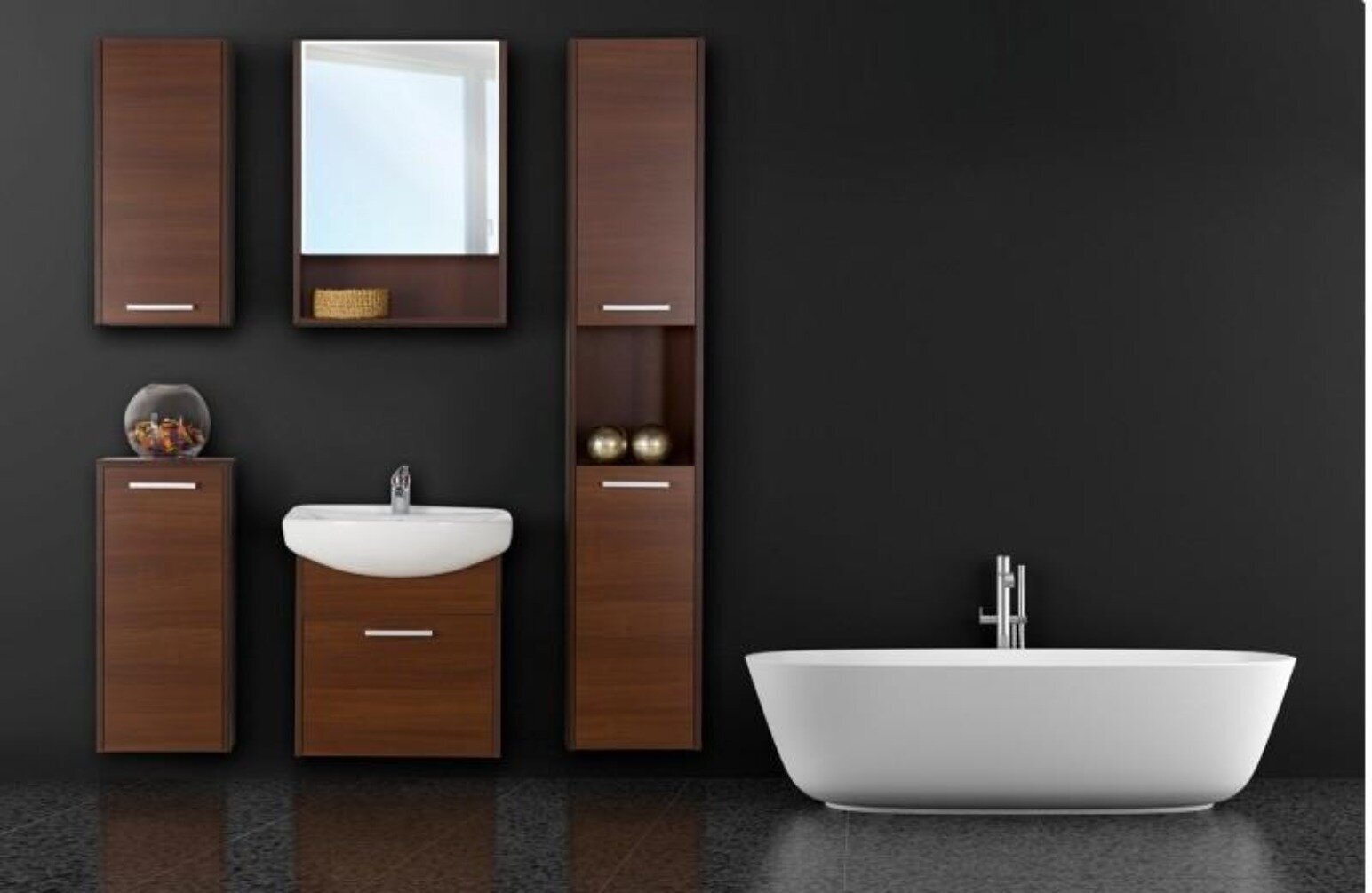 Dark Brown Bathroom Vanity and Linen Cabinet Combo
