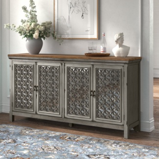 Della 36.5'' Tall 4 - Door Mirrored Accent Cabinet