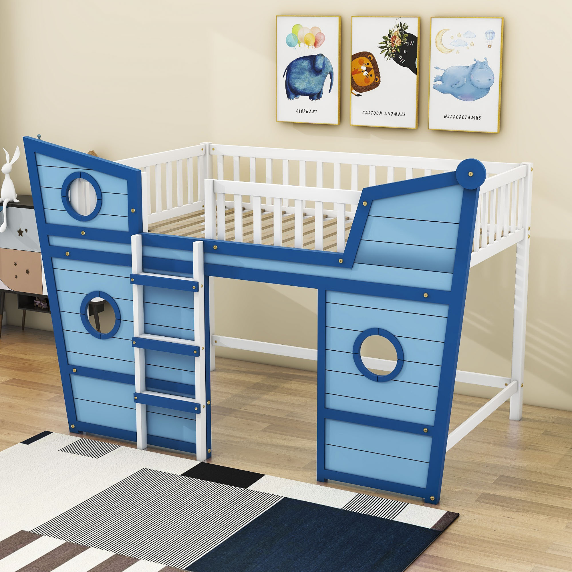 Detroit Full Size Boat Shape Loft Bed with Ladder