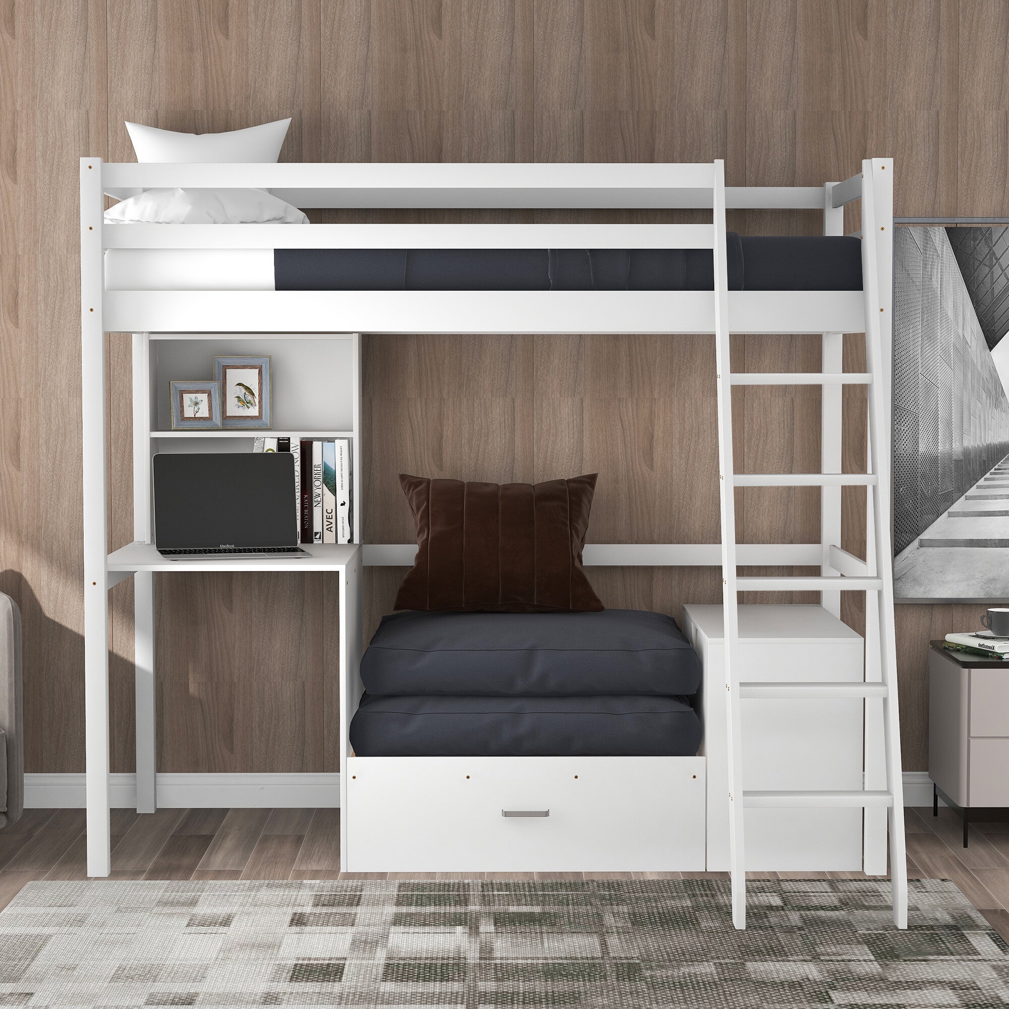 Dhamender Full Loft Bed with Built-in-Desk by Harriet Bee