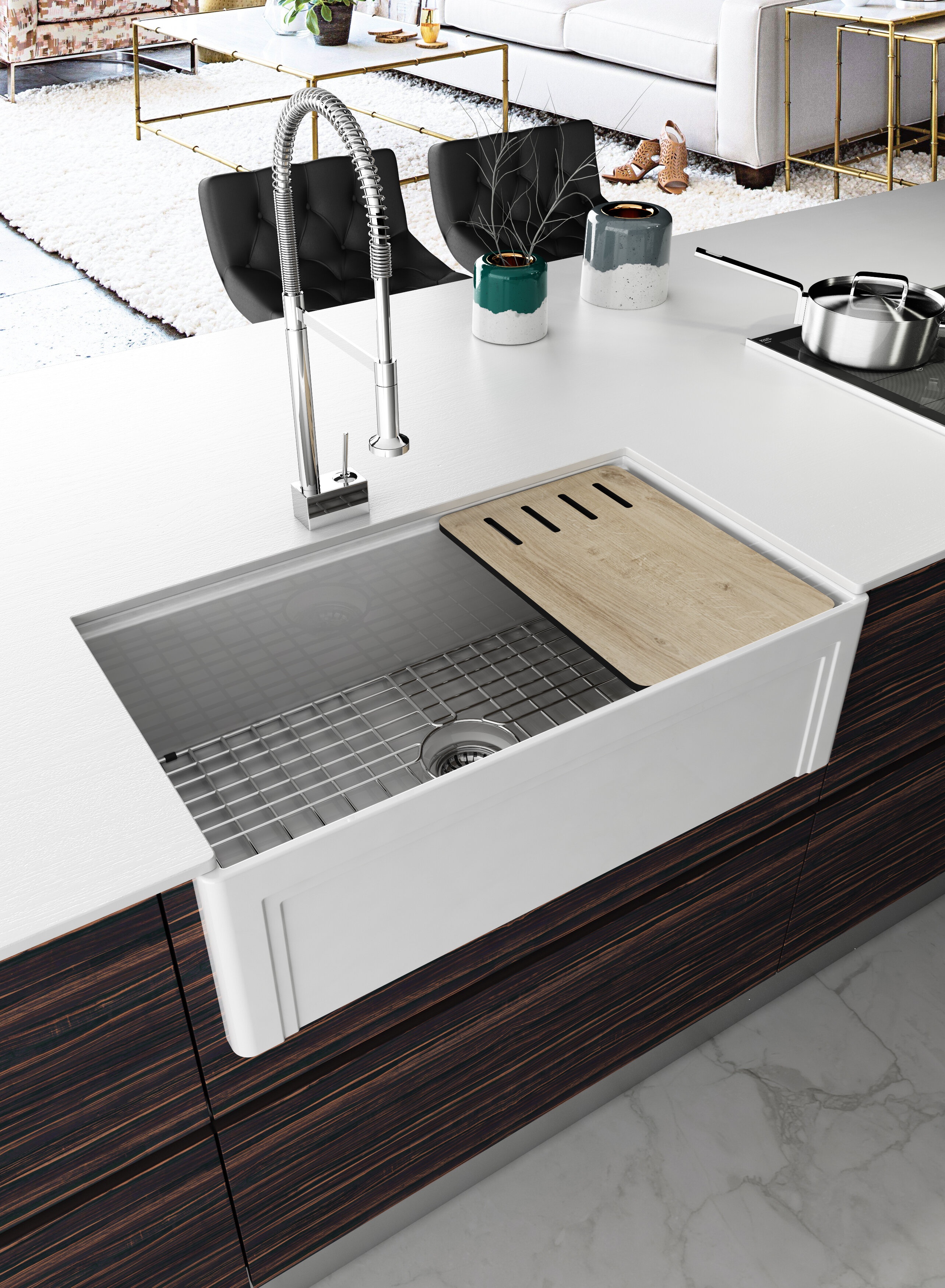 Diamond 33" L x 18" W Farmhouse Kitchen Sink with Basket Strainer