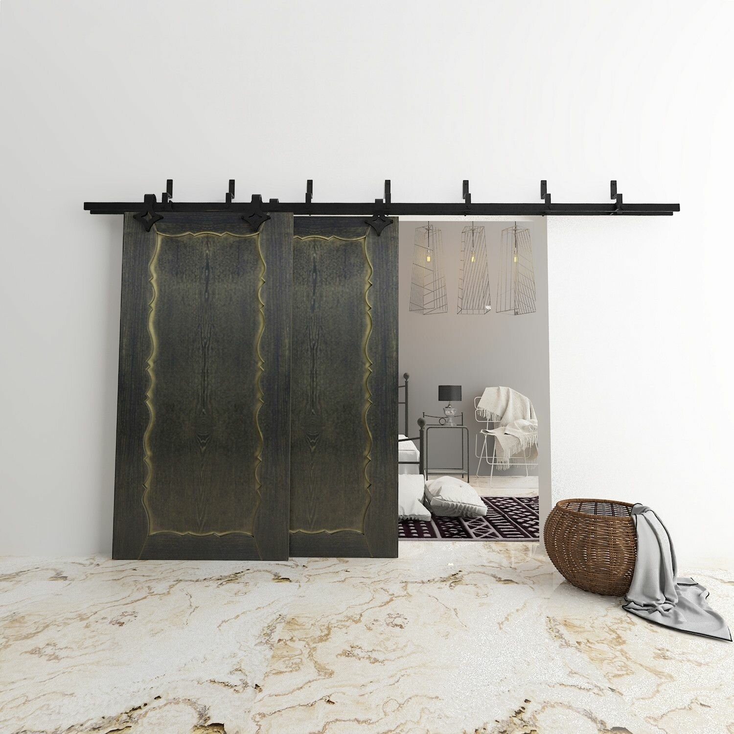 Diamond Z Bracket Bypass Track Barn Door Hardware Kit