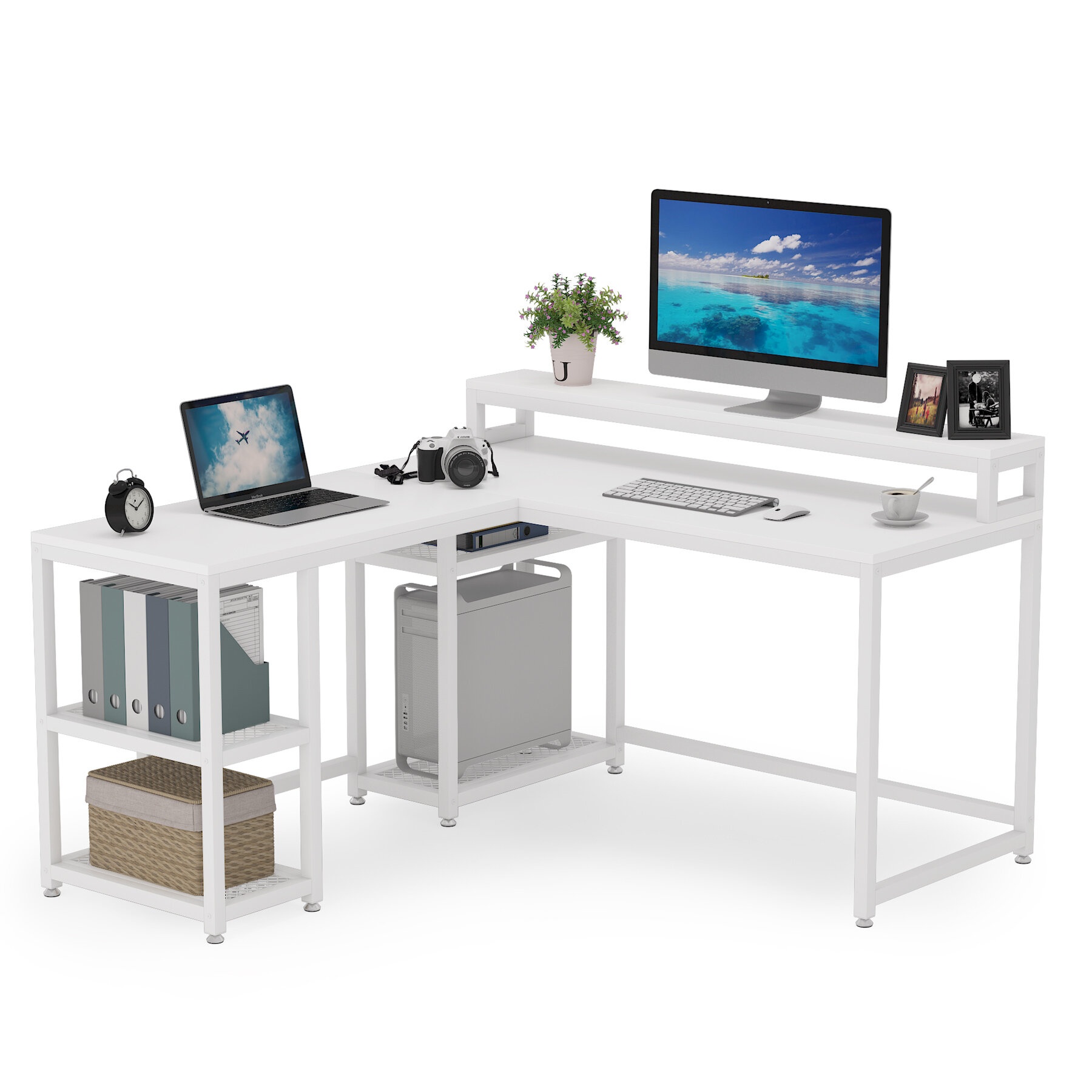 Tribesigns Extra Large 70 inches Computer Desk with Storage Shelf, Home  Office Desk with Printer Stand & Cabinet Bookcase Combo, Writing PC Table  with