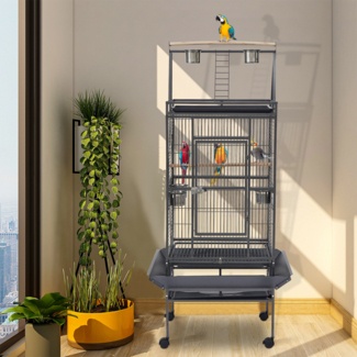 Doon 67.7'' Iron Play Top Floor Bird Cage with Wheels