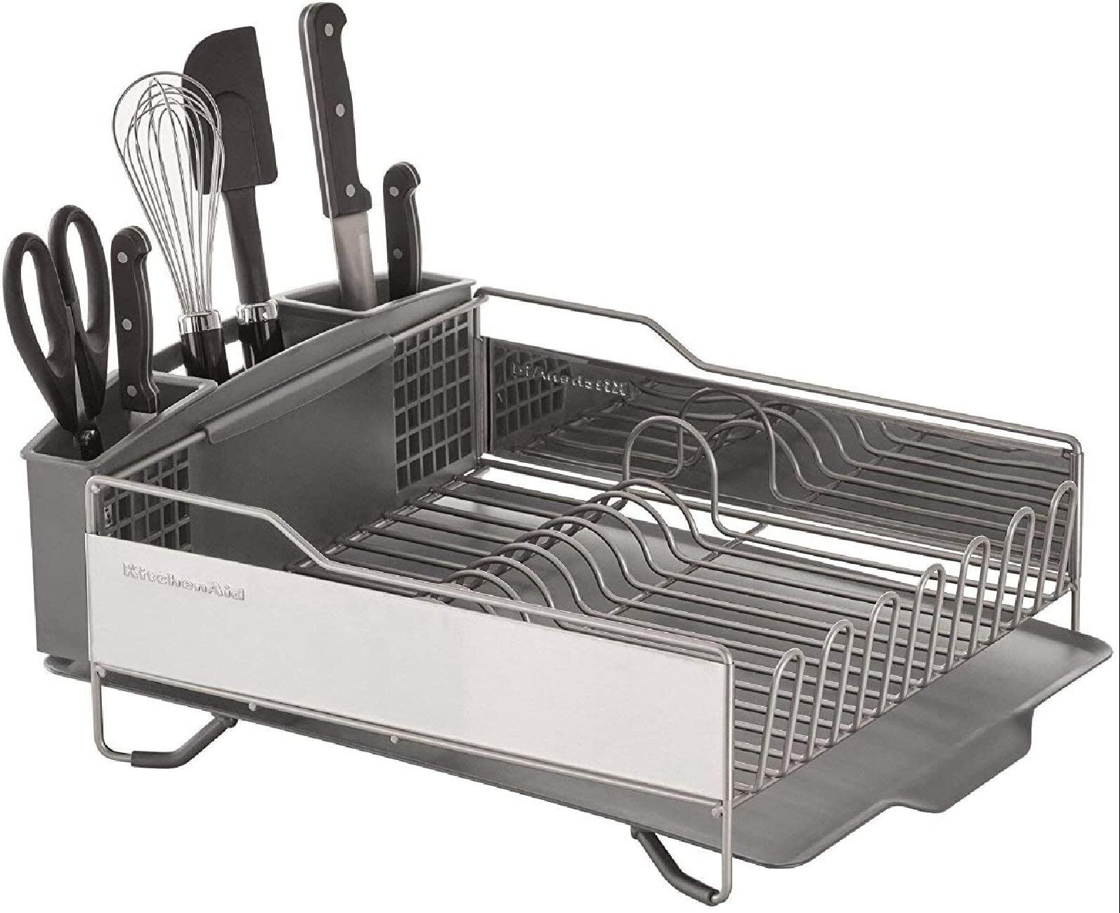 GSlife Dish Drying Rack with Drainboard - Dish Racks for Kitchen Counter,  No Drain Spout, Dish Drainer with Utensil Holder, Gold and Black