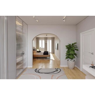 Elegant bedroom with blue walls and gold accents