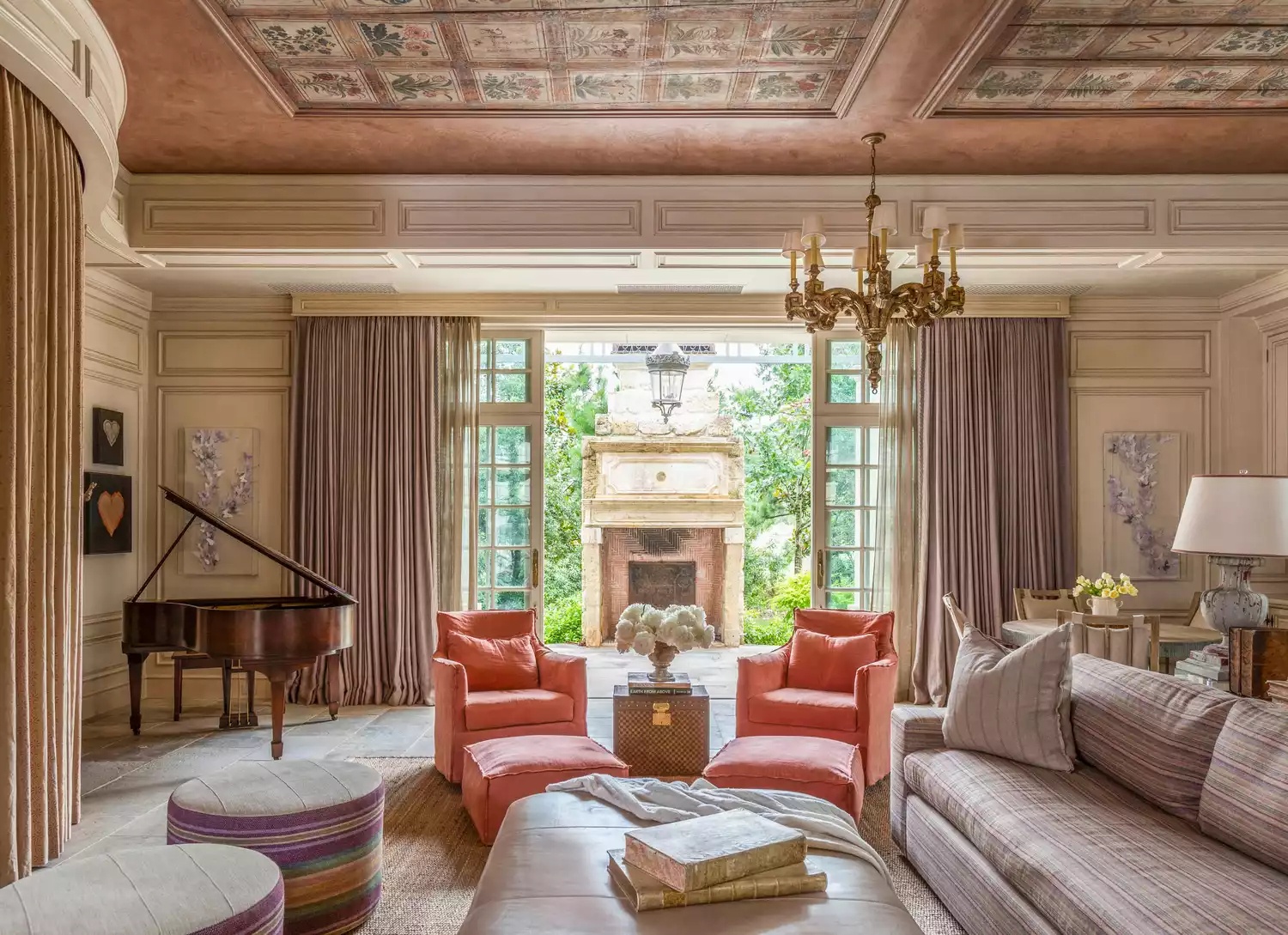 Formal living room with fancy ceiling tiles