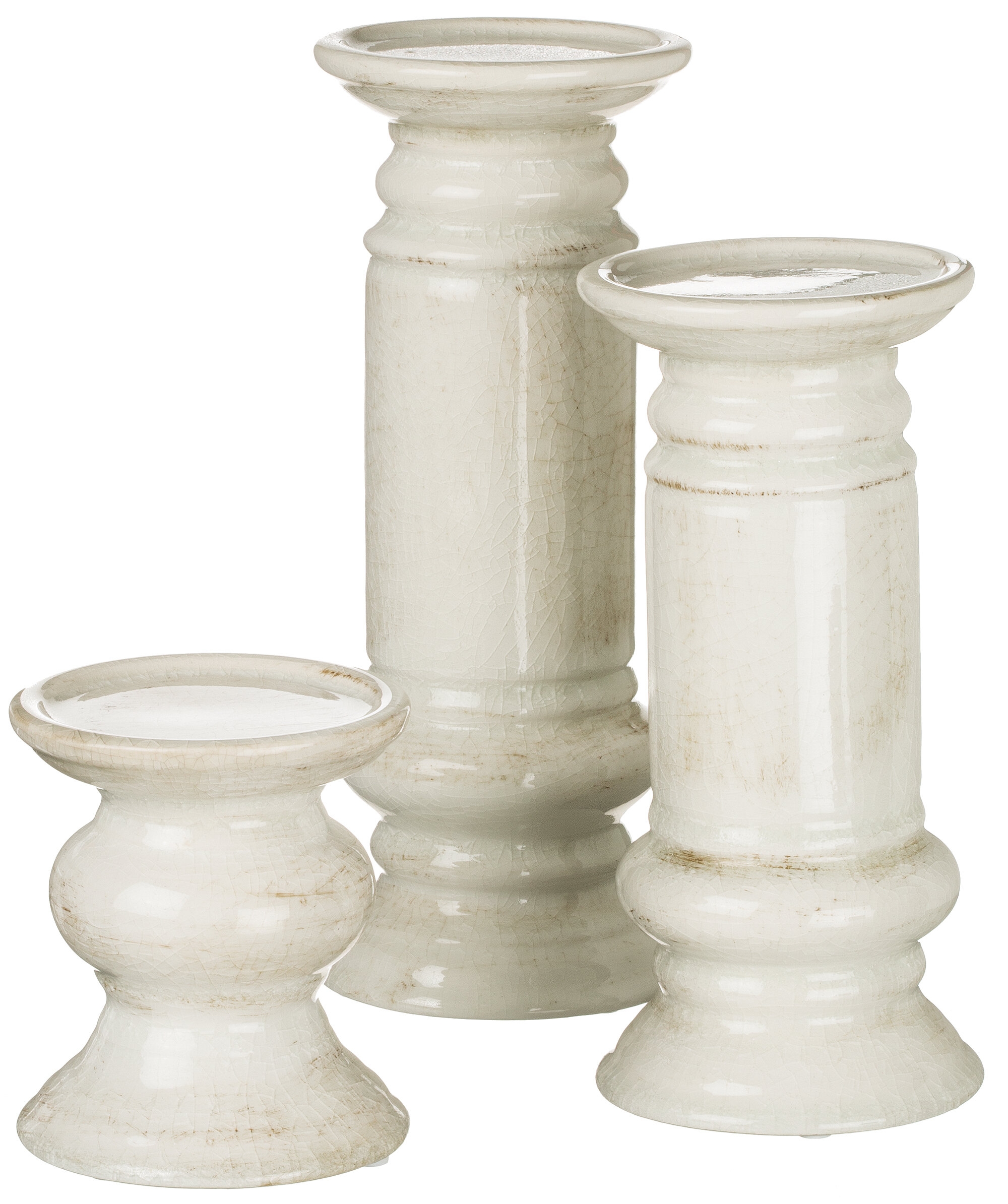 Elina 3 Piece Pillar Ceramic Candlestick Set