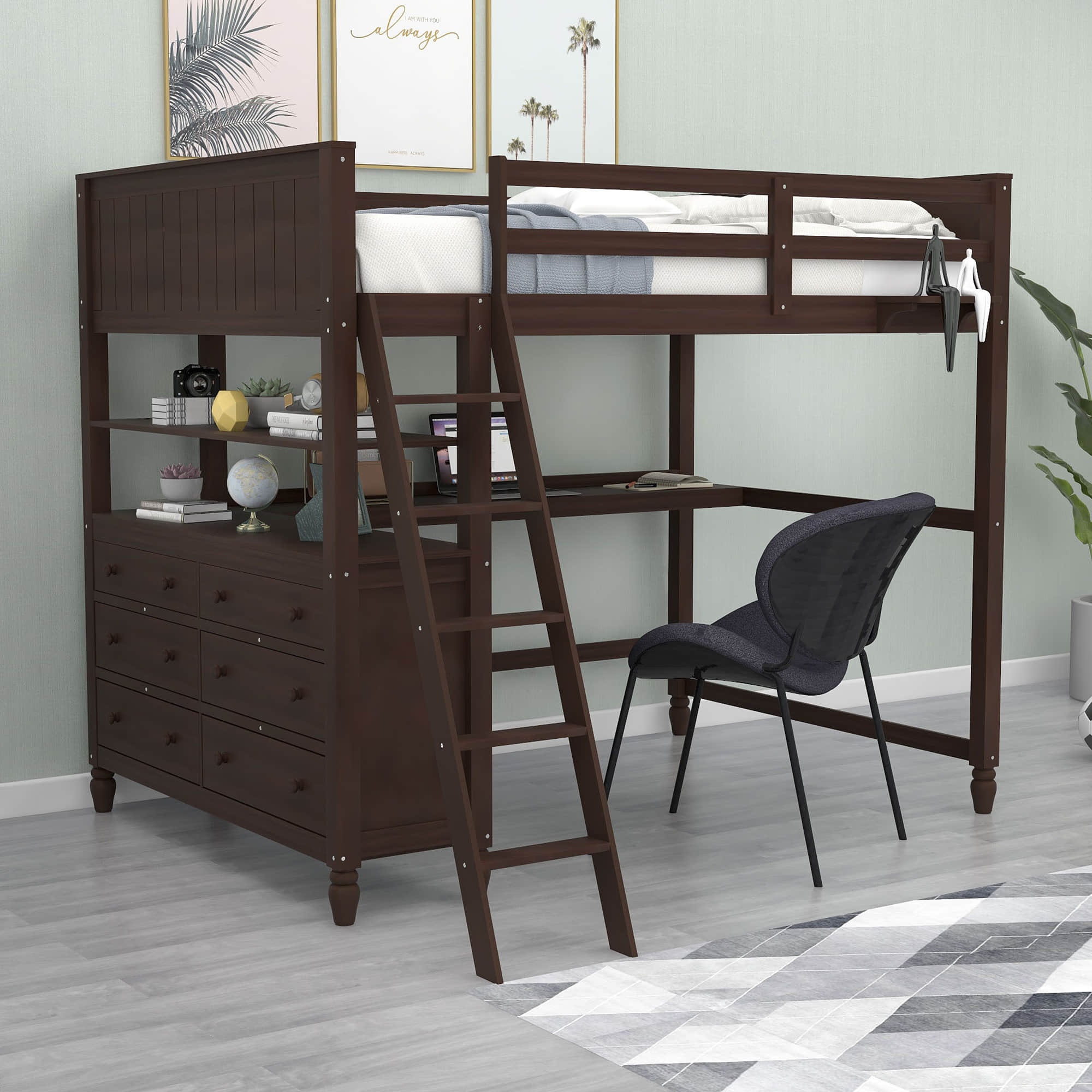 Ellanore Full 6 Drawer Loft Bed with Built-in-Desk by Harriet Bee