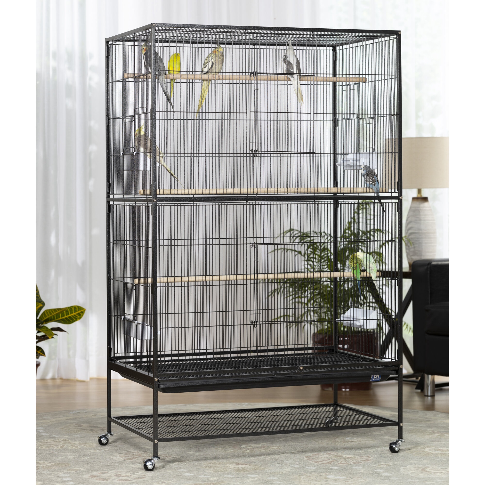 Elsie 60'' Steel Flat Top Flight Cage with Wheels