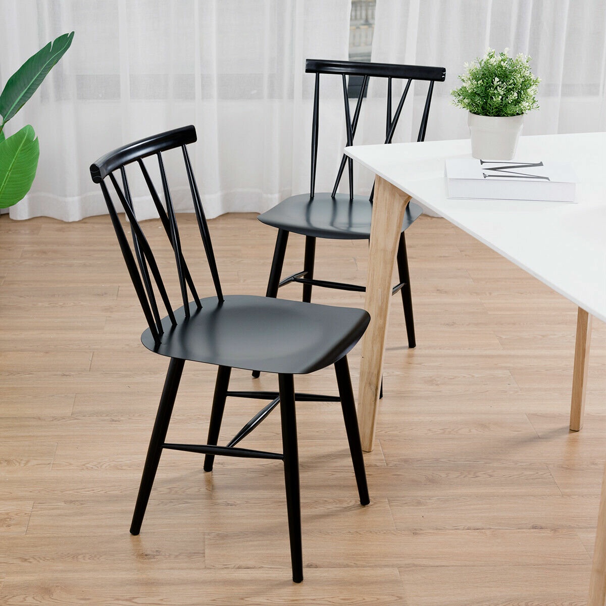 Encinal Slat Back Stacking Side Chair in Black