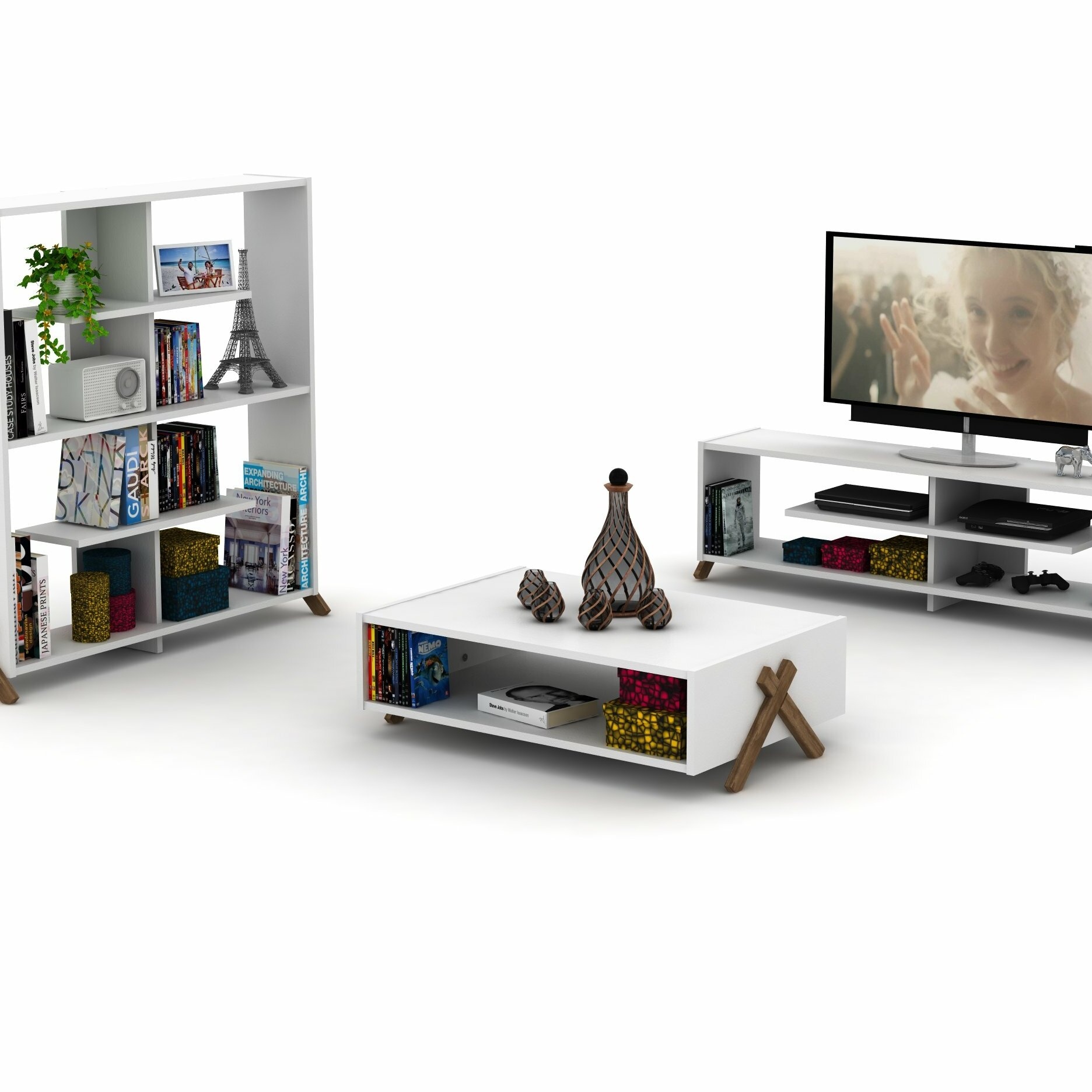 Etelvina Cross Legs Coffee Table with Storage