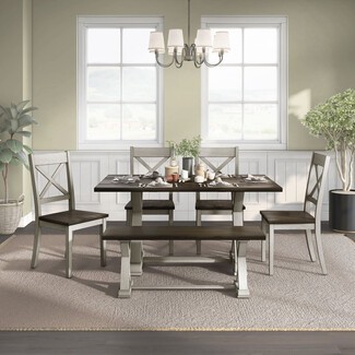 Farmhouse Style Wood Dining Table With Bench