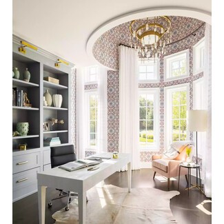 Turret-like area with feminine wallpaper