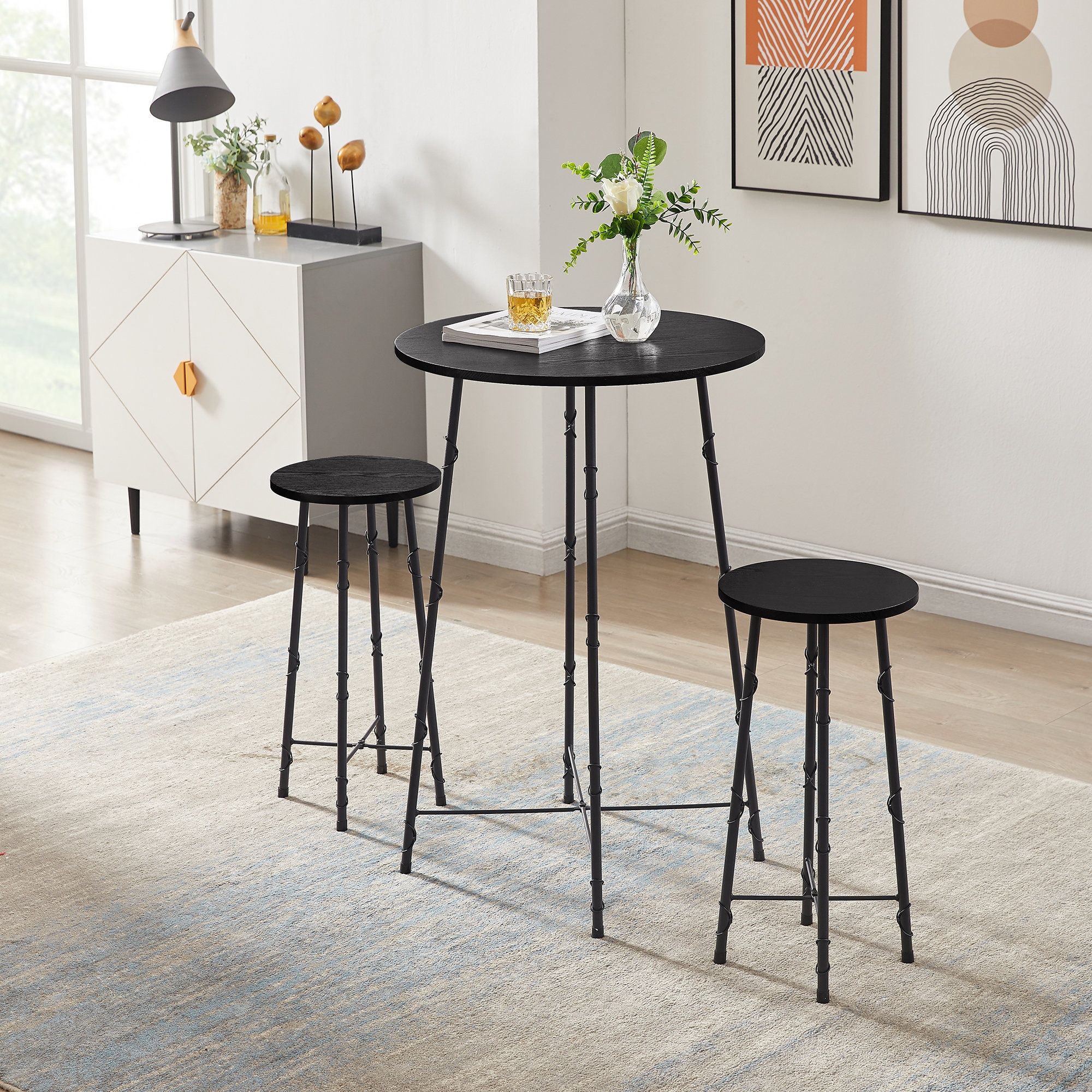 Fenwick 2 - Person Counter Height Dining Table Set Bar Table Set 3-Piece Round Bistro Set