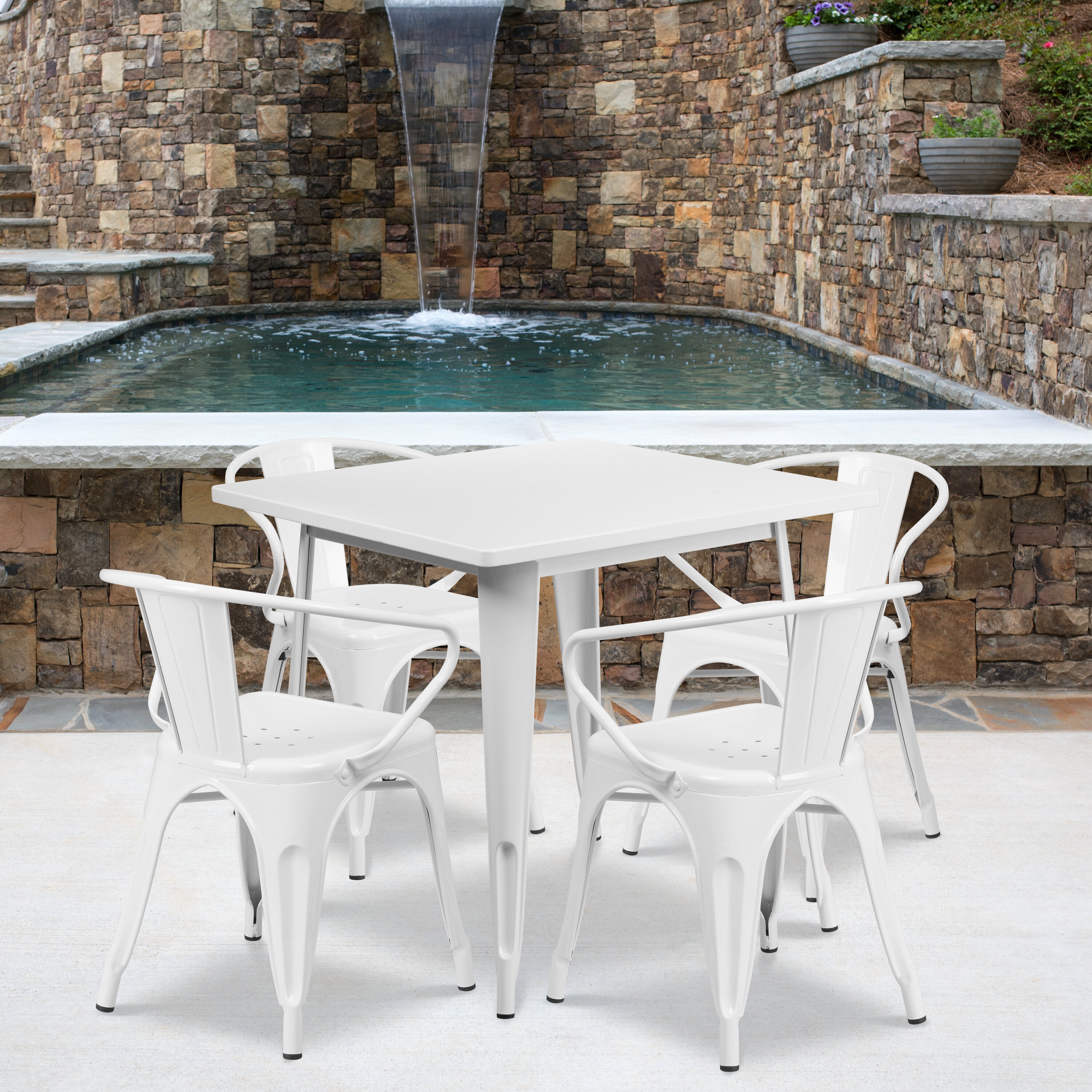 Feodora 31.5'' Square Metal Indoor-Outdoor Table Set with 4 Arm Chairs
