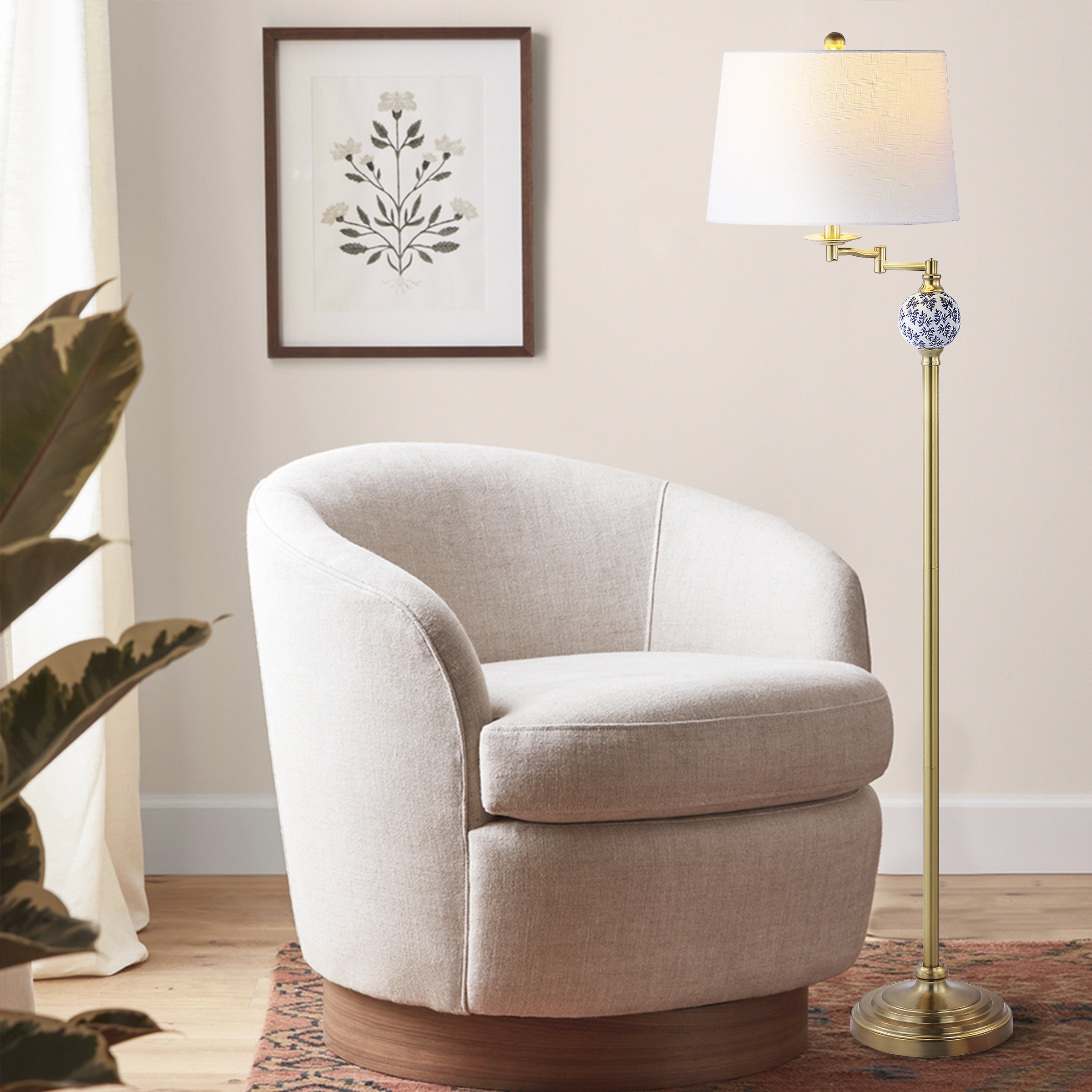 WELLFOR CW Magnifying Lamp 62-in White Swing-arm Floor Lamp in the Floor  Lamps department at