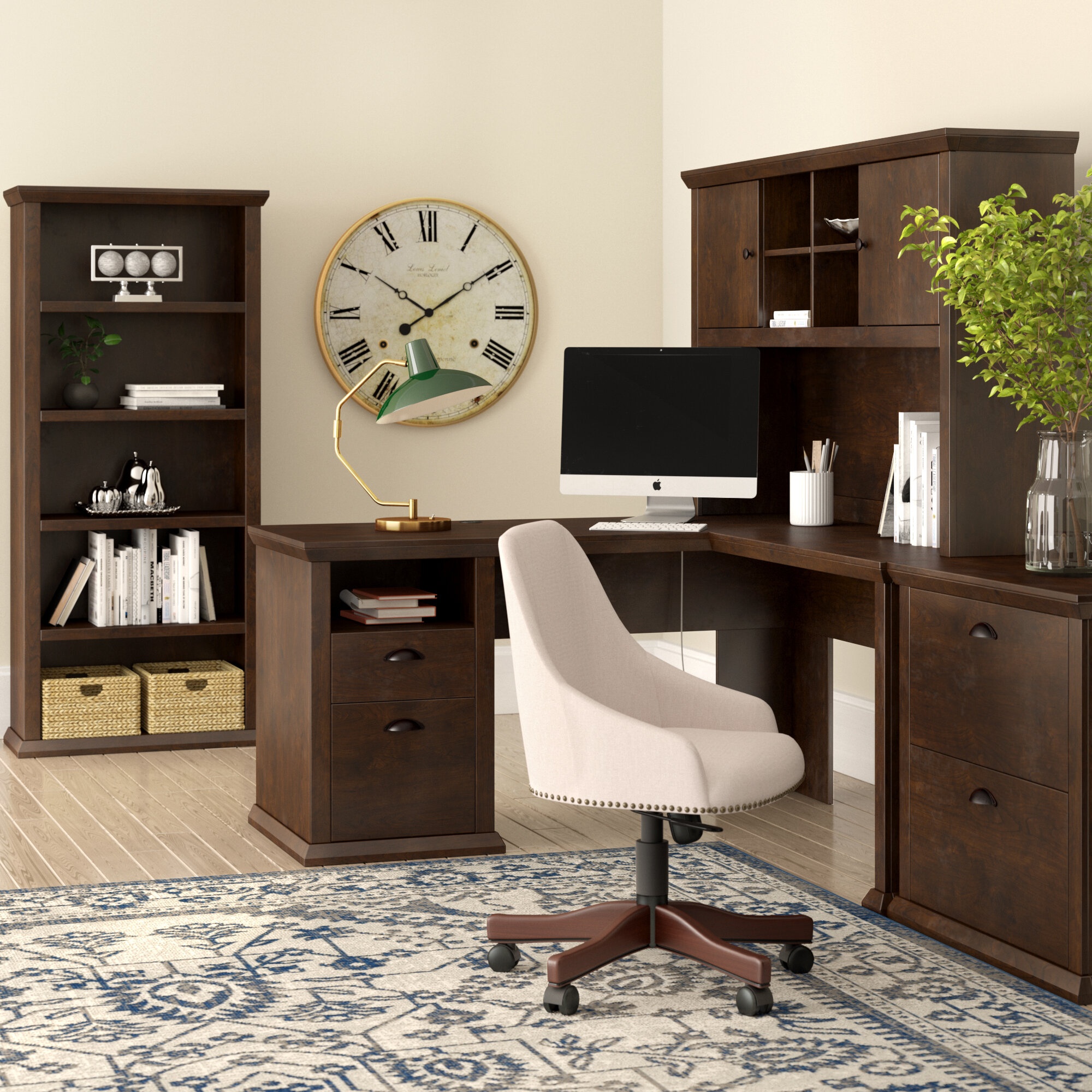 Ferrell 5 Piece L-Shape Computer Desk Office Set with Hutch