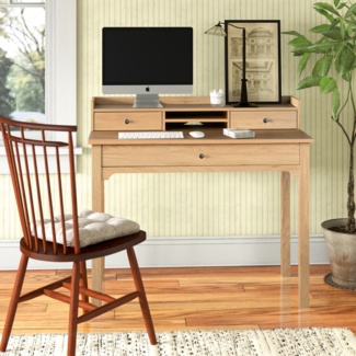 Fitz Farmhouse Reversible Desk with Hutch work desk with 3 drawer dresser