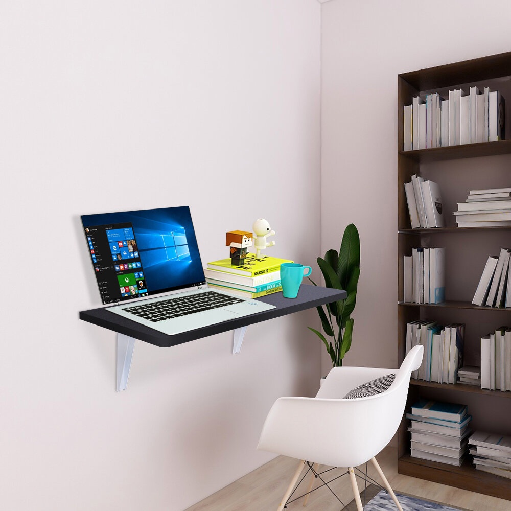 Wall Mounted Folding Laptop Desk Hideaway Storage with Drawer/Black