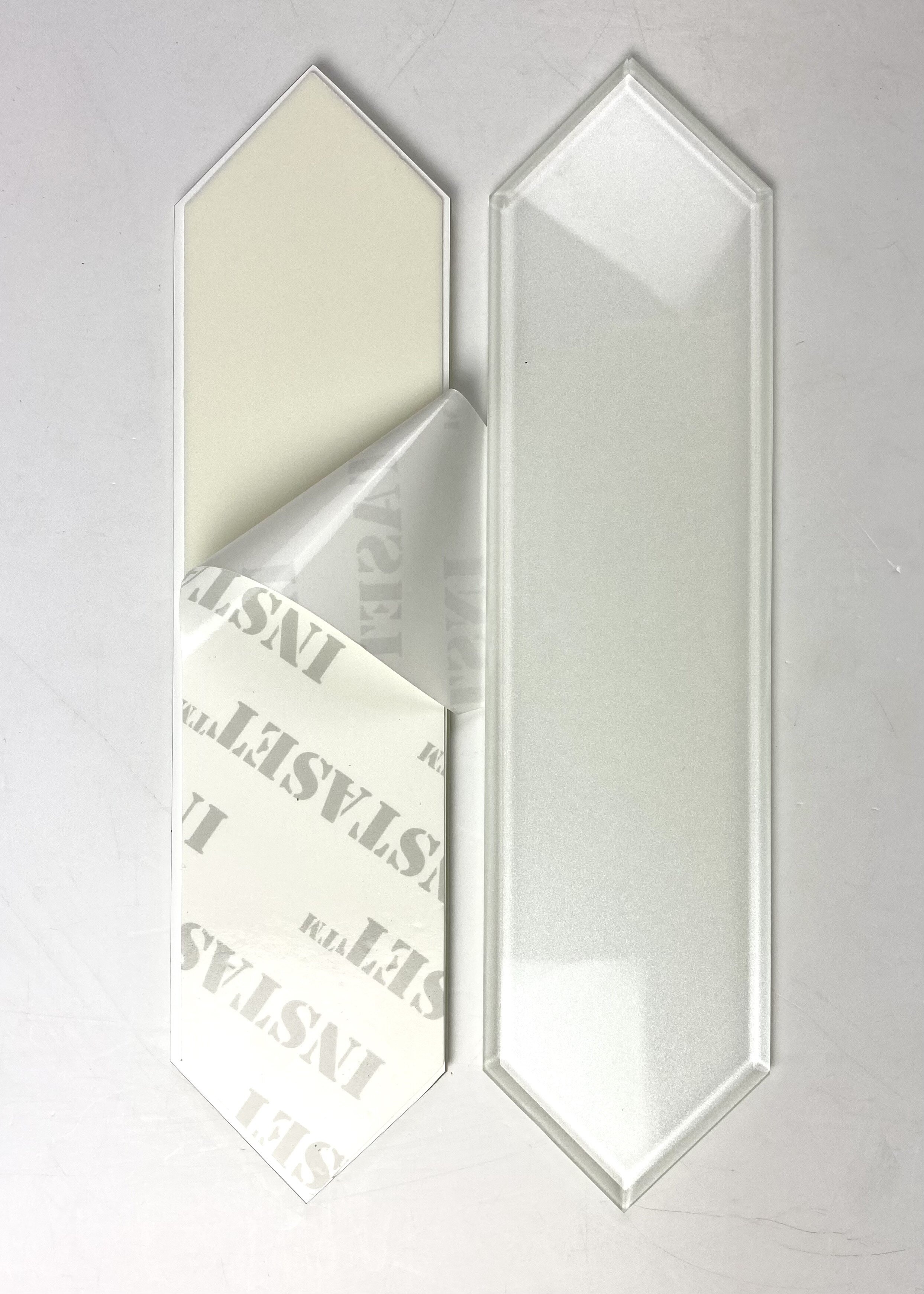 Frosted Elegance3x12 Beveled Glass Mirror Peel & StickPicket Tile In Glossy White