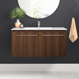 Galasso 40'' Wall Mounted Single Bathroom Vanity with Resin Vanity Top