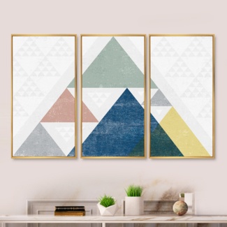 Geometrical Composition Triangles I - 3 Piece Painting on Canvas