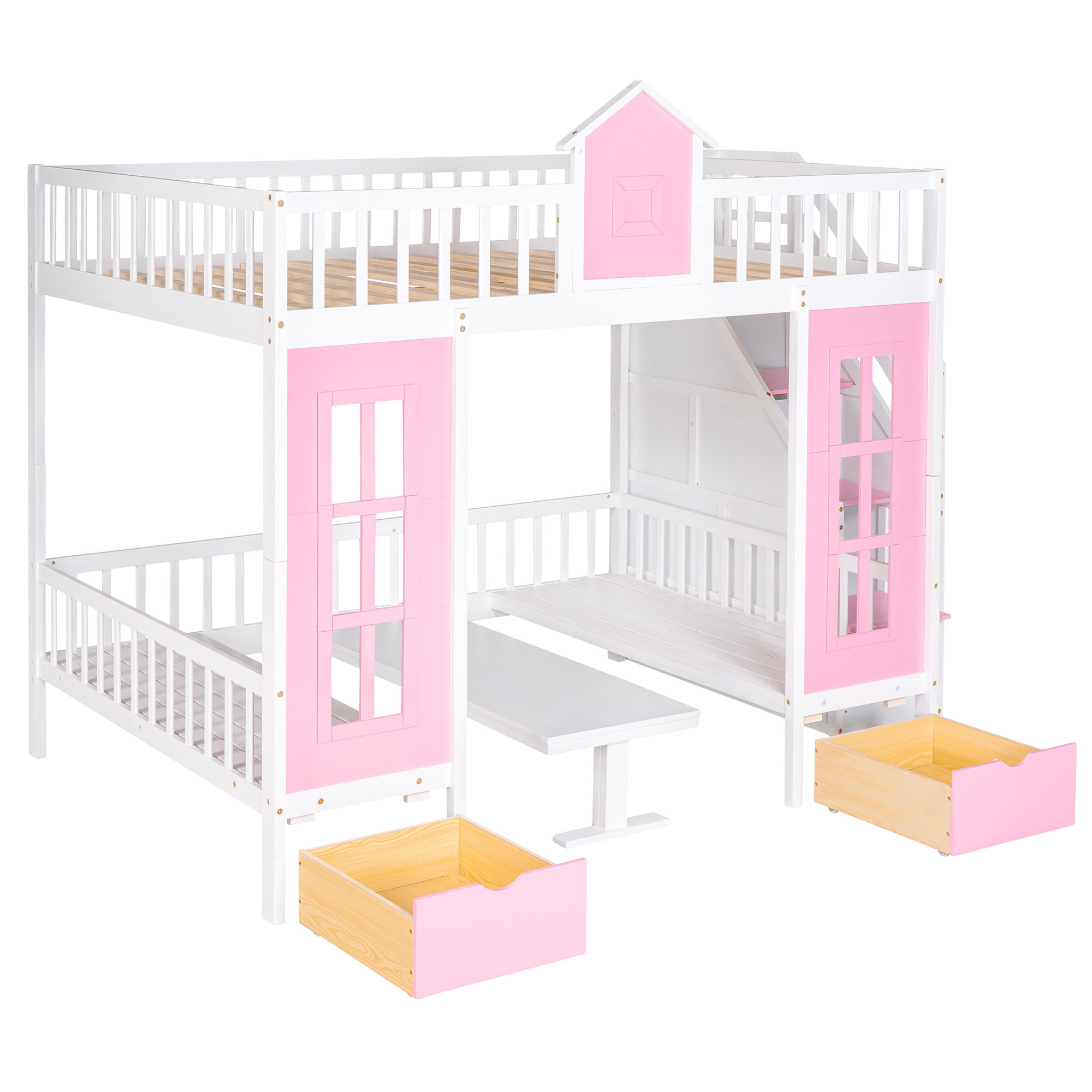 Geraine 5 Drawer Standard Bunk Bed with Built-in-Desk by Harriet Bee