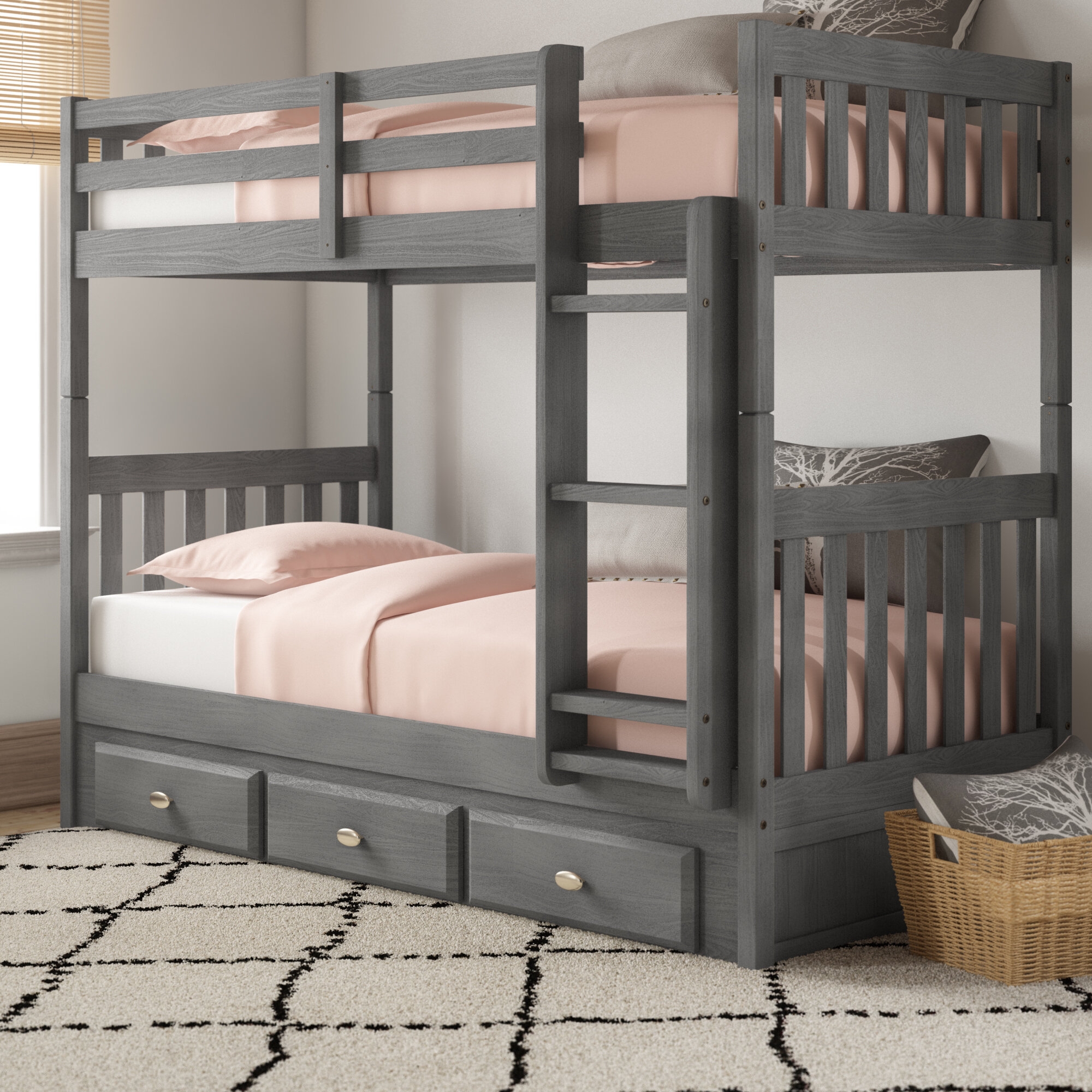 Giancola Twin Over Twin 3 Drawer Solid Wood Standard Bunk Bed by Viv + Rae™