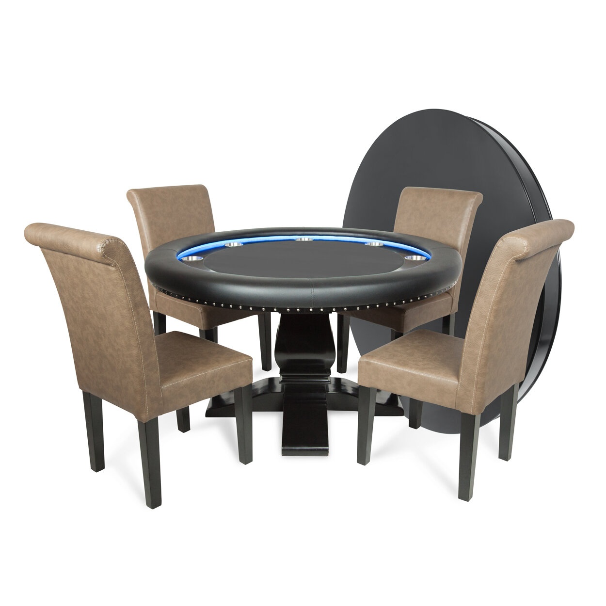 Ginza 58" 8 - Player Oak Poker Table with Chairs