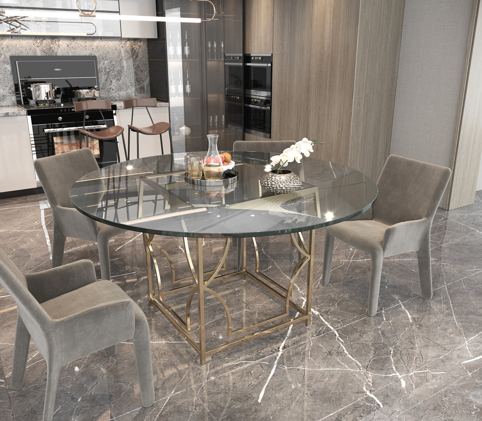 Glass Top Round Dining Table