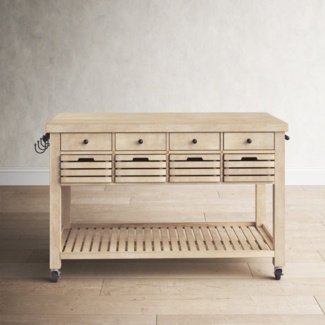 Glenwood 55'' Wide Rolling Kitchen Island with Solid Wood Top