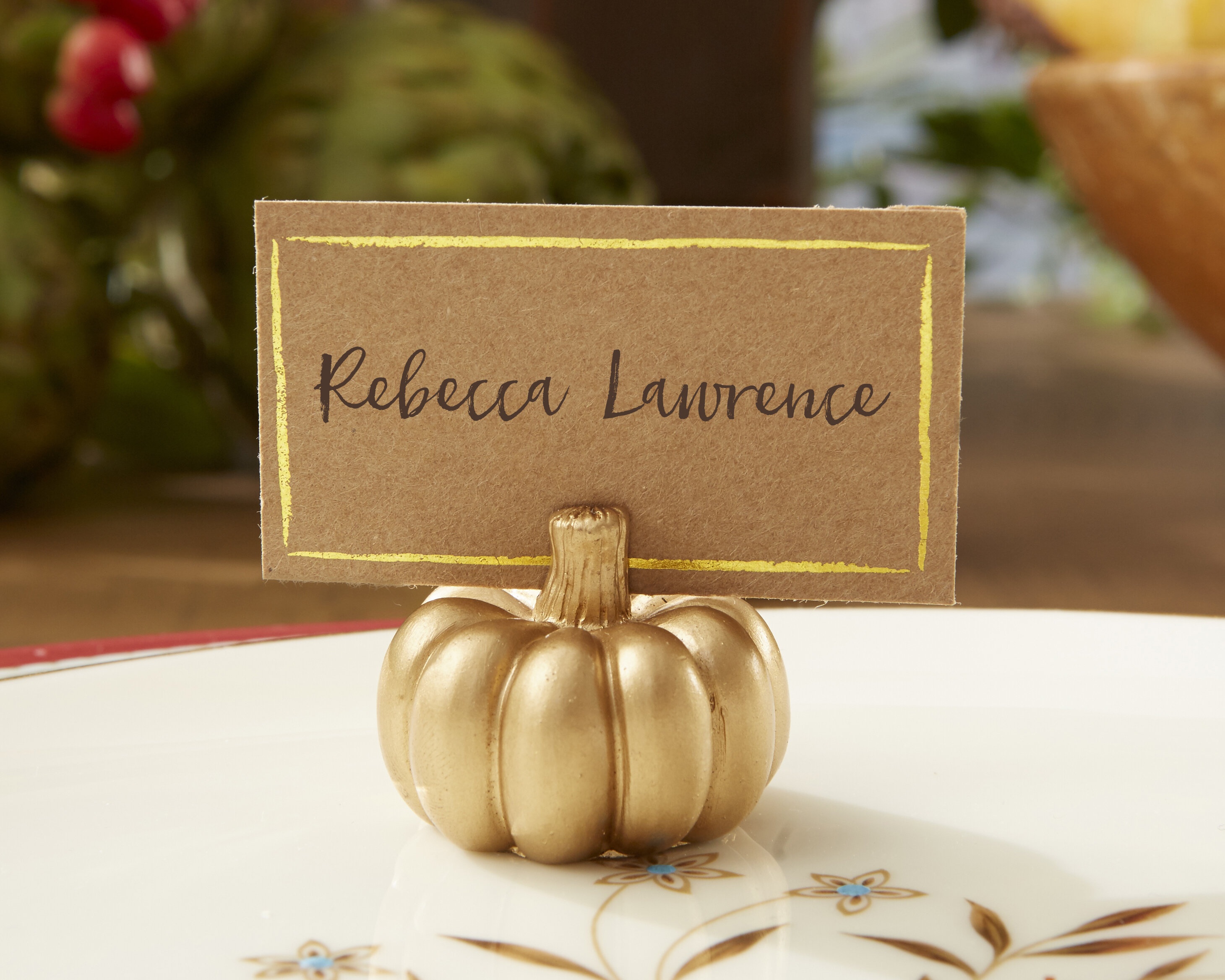 Gold Pumpkin Place Card Holder