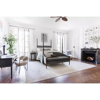 Elegant bedroom with gray and blue color scheme
