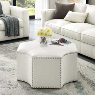 Graysen Leather Pu Octagon Cocktail Ottoman For Bedroom