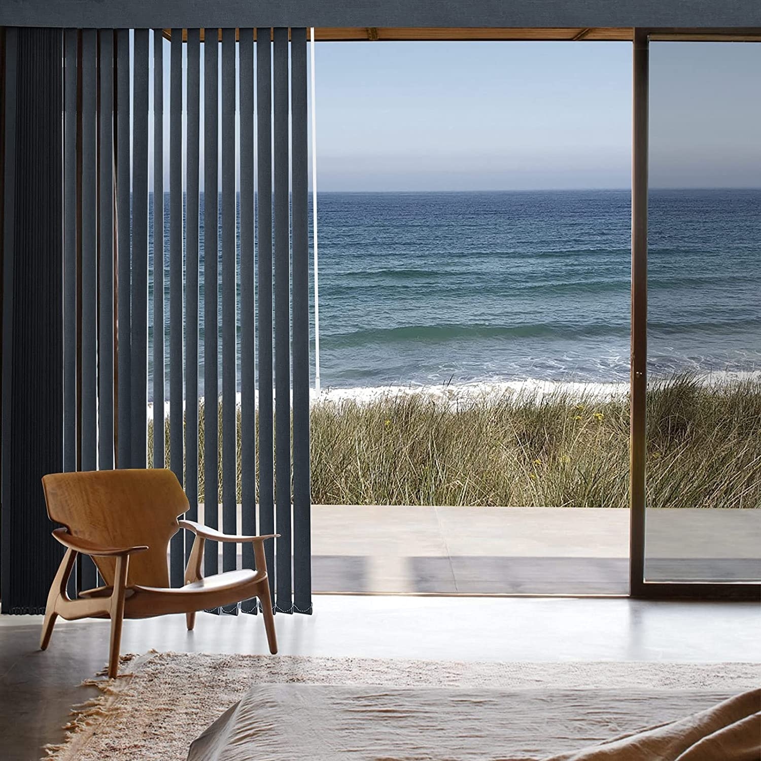 Graywind Fabric Vertical Blinds Custom Size Blackout Vertical Blind Free Wand or Cord Control Reversible Privacy Track Slats Set for Patio Sliding Glass Door Window (Dark Grey)