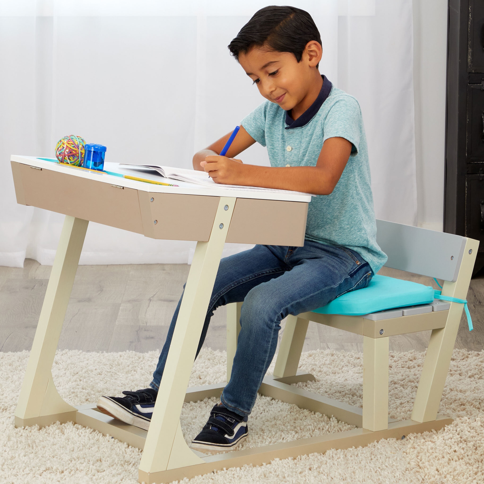 Delta Children Kids' Wood Desk with Hutch & Chair, White