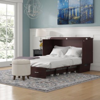 Greeson Queen Heavy Duty Wood Murphy Bed with Fold Out Mattress and Built in Device Charger