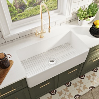 Grove 36" L x 18" W Fireclay Farmhouse Kitchen Sink with Sink Grid and Basket Strainer