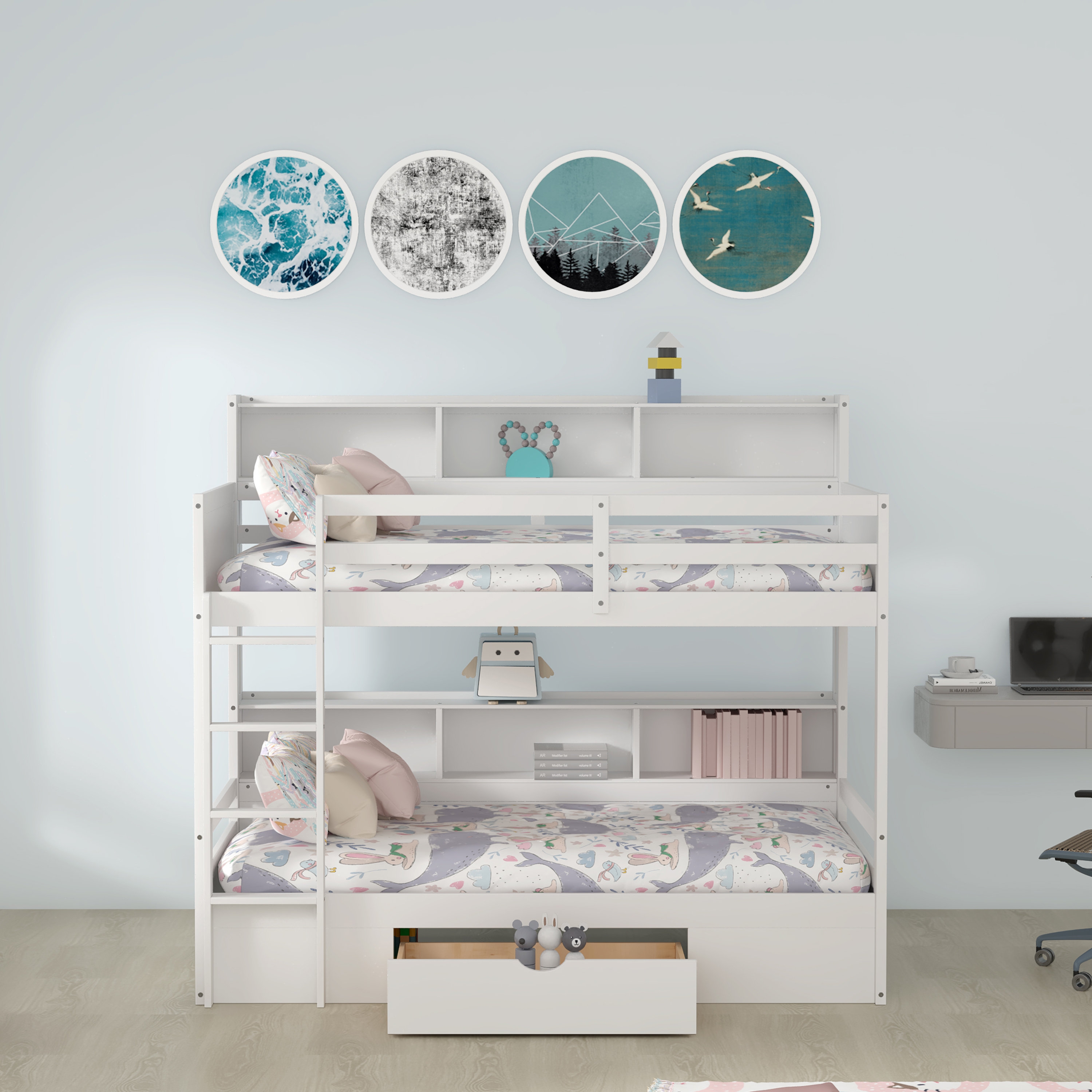 Gunnard Twin Over Twin Standard Bunk Bed with Shelves by Harriet Bee