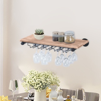Gutow Solid Wood Wall Mounted Wine Bottle & Glass Rack in Wooden