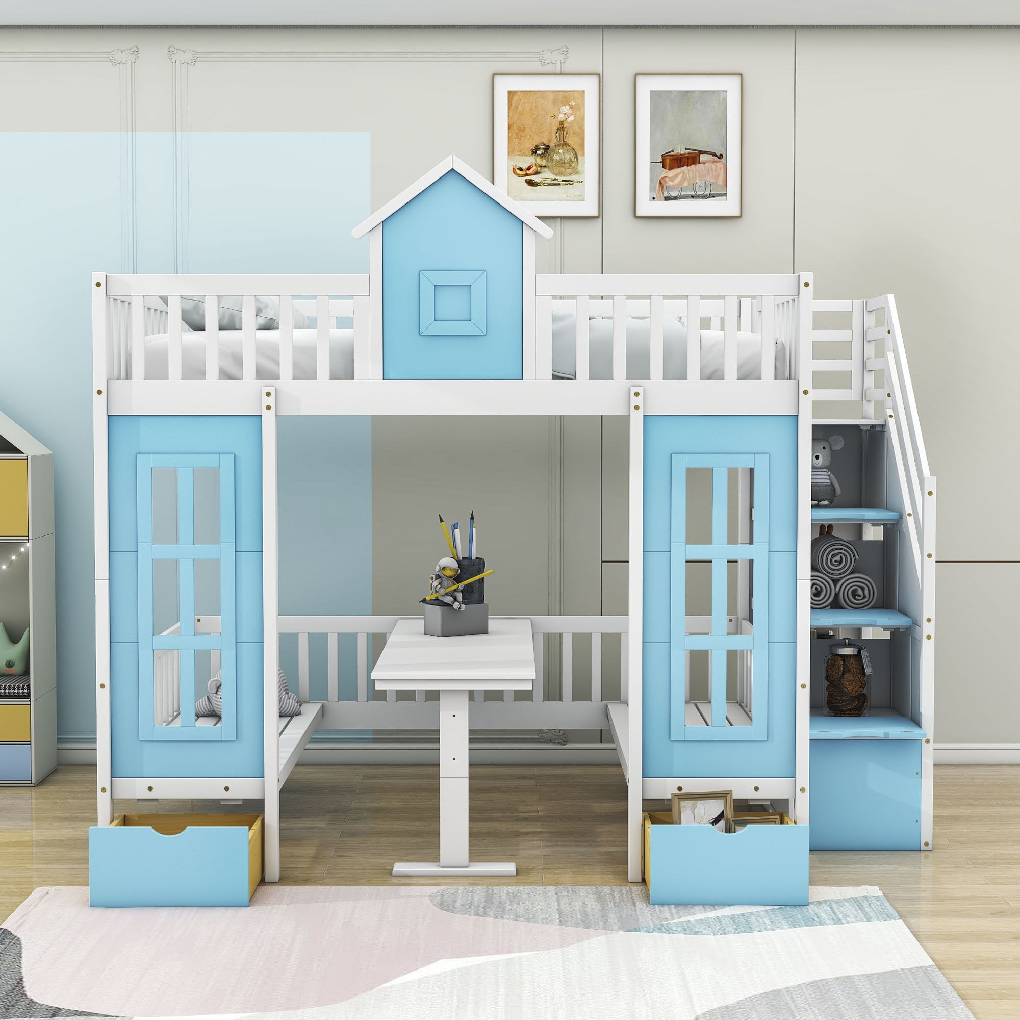 Haikey Full Over Full 2 Drawer Loft Bunk Bed with Built-in-Desk by Harriet Bee