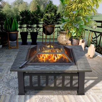 Handerson 14.4'' H x 32'' W Steel Wood Burning Outdoor Fire Pit with Lid