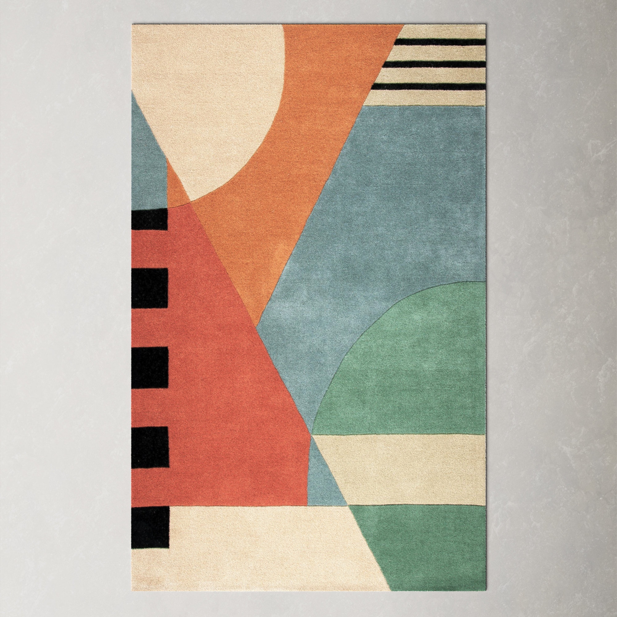 Handmade Wool Green/Orange/Blue/Beige Rug