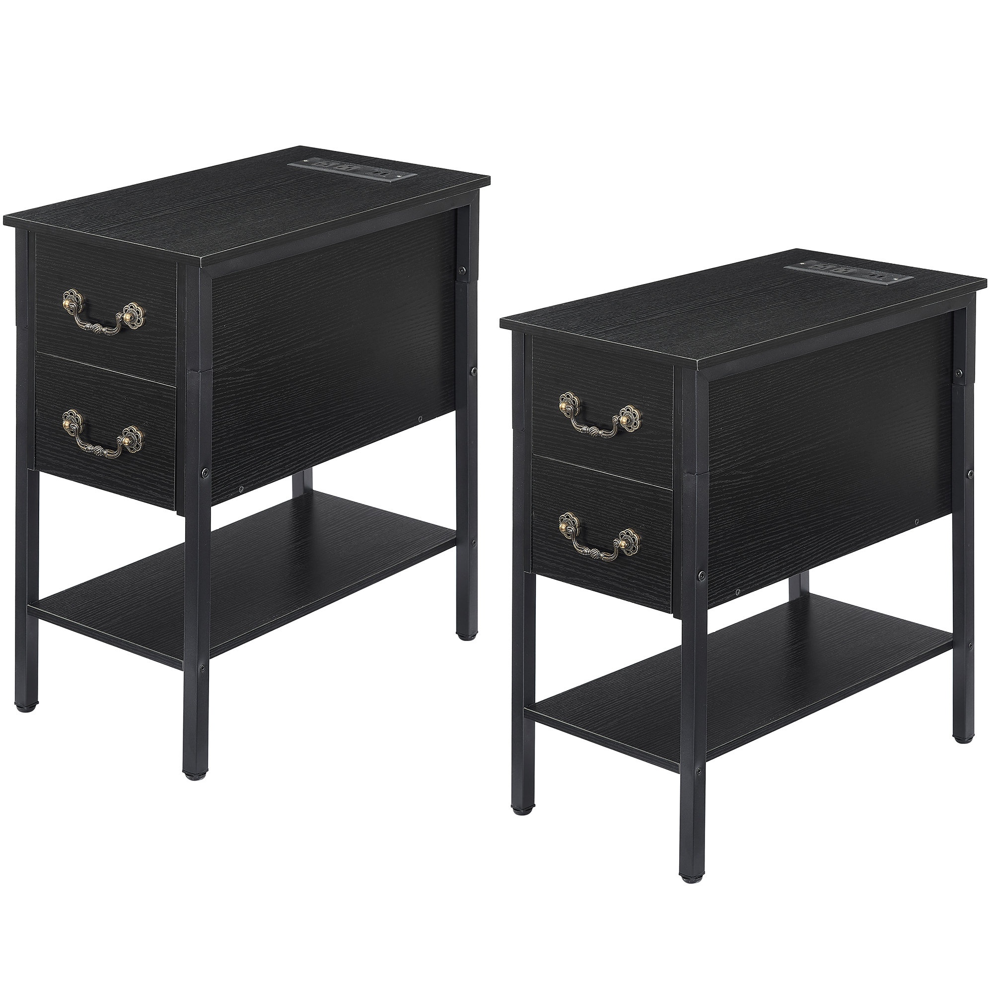Handsford 23.6'' Tall 2 - Drawer End Table Set and Built-In Outlets