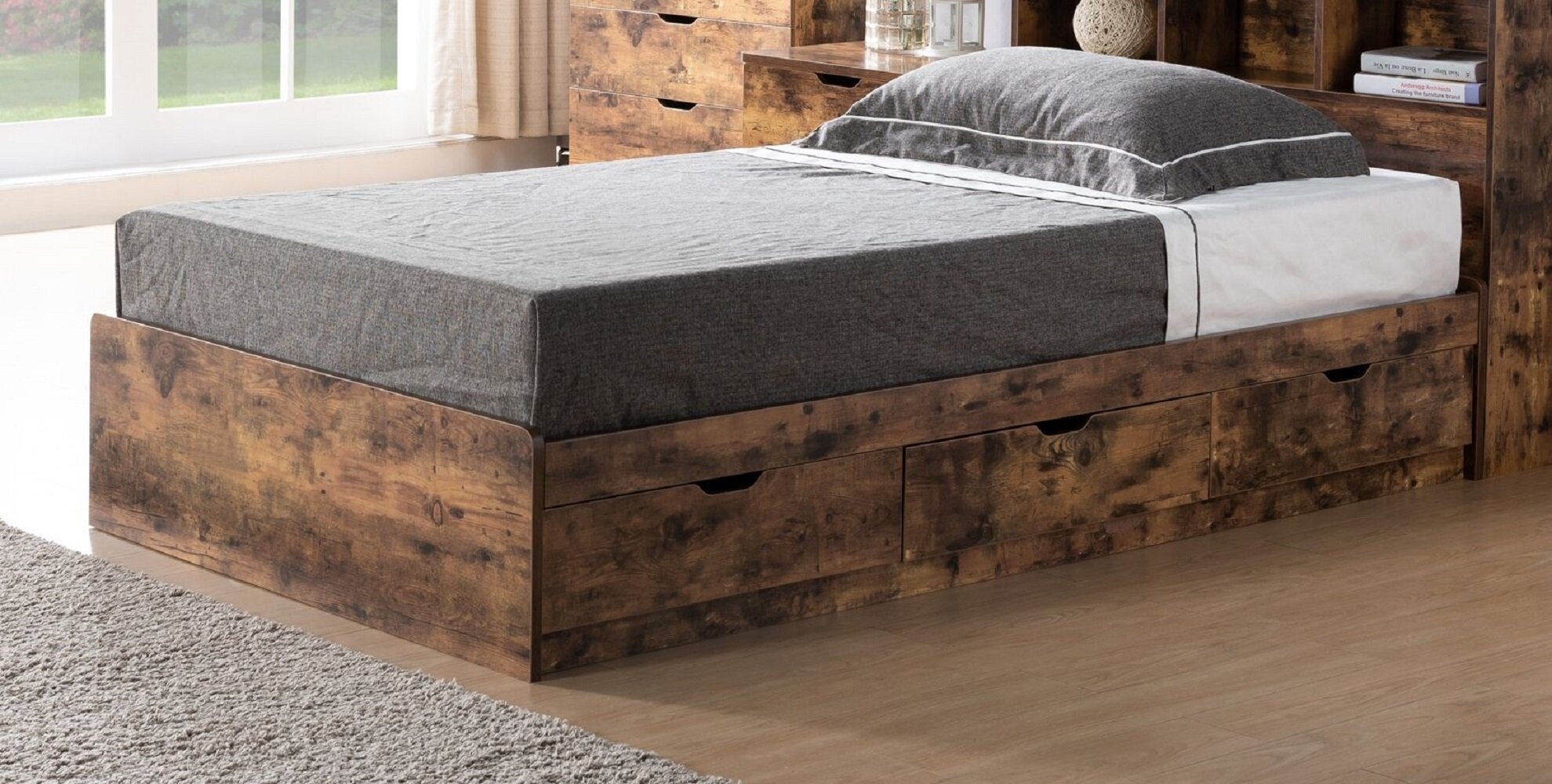 Allegona upholstered low profile online storage platform bed